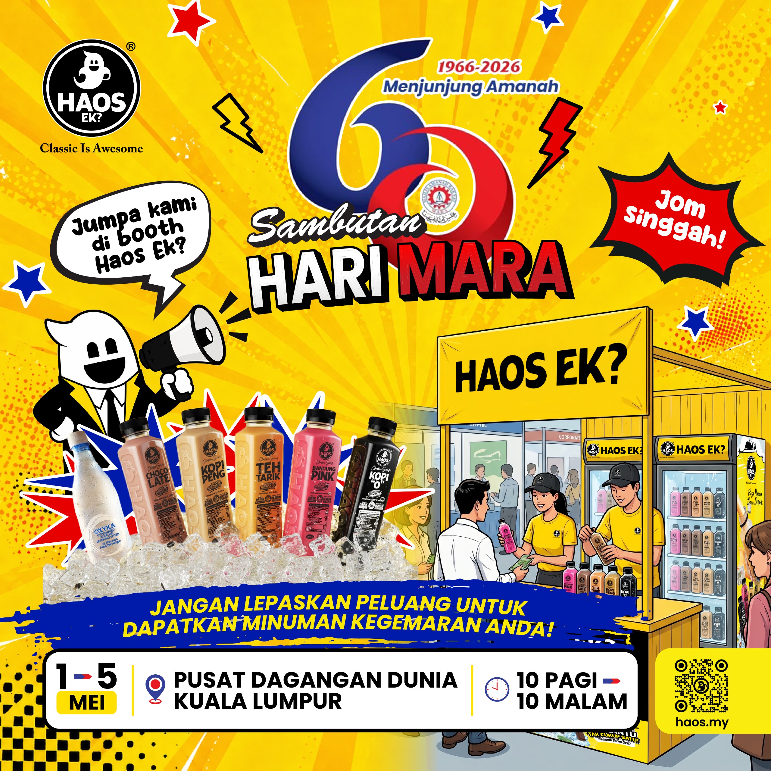 Sambutan Hari MARA 60 Tahun, Hari MARA 2026, Haos Ek, booth Haos Ek, WTC Kuala Lumpur, World Trade Centre Kuala Lumpur, minuman Haos Ek, event MARA 2026, hadiah menarik Haos Ek, 1 hingga 5 Mei 2026