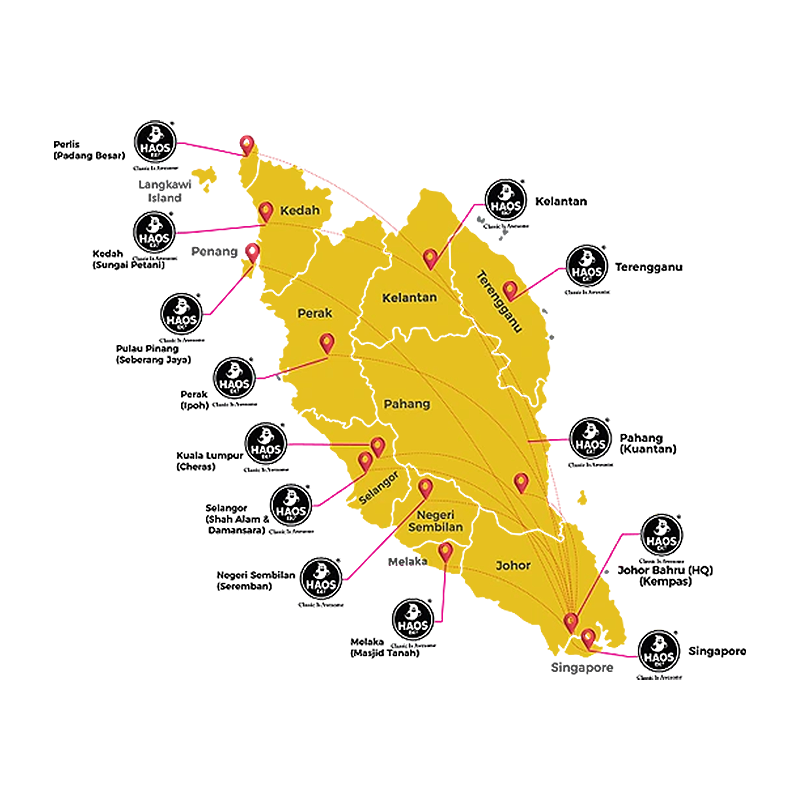 Rangkaian pengedaran Haos Ek? di Semenanjung Malaysia dan Singapura